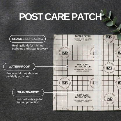 Three key benefits of IMD Post Care Tattoo Patch — seamless healing, waterproof protection, and transparent low-profile design