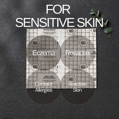IMD Post Care Tattoo Patch for sensitive skin — safe for eczema, rosacea, contact allergies, and reactive skin types