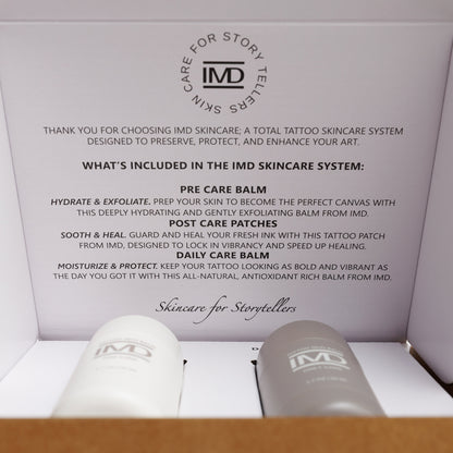 Inside the IMD Tattoo Skincare Kit — complete 3-step system to preserve, protect, and enhance tattoos (pre, post, and daily care)