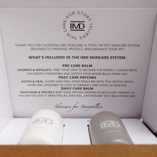 Inside the IMD Tattoo Skincare Kit — complete 3-step system to preserve, protect, and enhance tattoos (pre, post, and daily care)